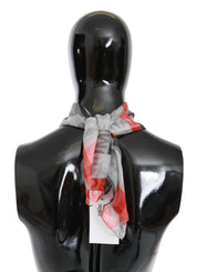 Costume National Red 100% Silk Branded Gray Scarf