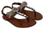 Dolce & Gabbana Leather Ayers Crystal Sandals Flip Flops Shoes