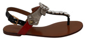 Dolce & Gabbana Leather Ayers Crystal Sandals Flip Flops Shoes