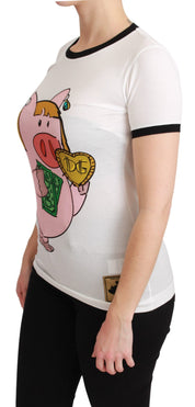 Dolce & Gabbana White YEAR OF THE PIG Top Cotton T-shirt
