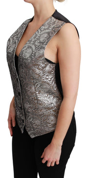 Dolce & Gabbana Silver Brocade Sleeveless Metallic Top