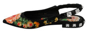 Dolce & Gabbana Black Floral Crystal Slingbacks Flats Shoes