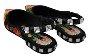 Dolce & Gabbana Black Floral Crystal Slingbacks Flats Shoes