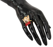 Dolce & Gabbana Gold Brass Resin Beige Dog Pet Branded Accessory Ring