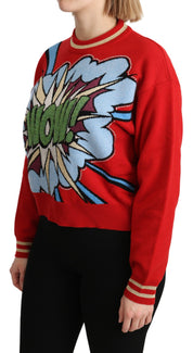 Dolce & Gabbana Red Knitted Cashmere Cartoon Top Sweater