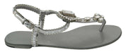 Dolce & Gabbana Silver Crystal Sandals Flip Flops Shoes