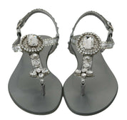 Dolce & Gabbana Silver Crystal Sandals Flip Flops Shoes