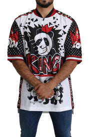 Dolce & Gabbana Chic White King Panda Print Zipper Collar Tee