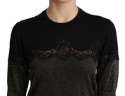 Dolce & Gabbana Black Shiny Lurex Lace Insert Pullover Top
