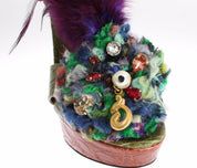 Dolce & Gabbana Green Leather Crystal Platform Sandal Shoes