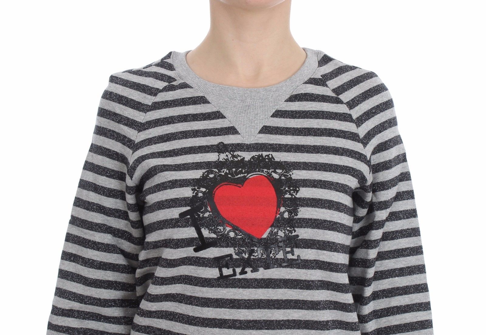 Exte Gray Striped Cotton Crewneck Sweater