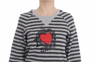 Exte Gray Striped Cotton Crewneck Sweater