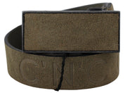 Costume National Chic Army Green Velvet Buckle Leather Belt