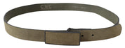 Costume National Chic Army Green Velvet Buckle Leather Belt