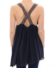 Anaikka Navy Blue Studs Embellished Top Blouse