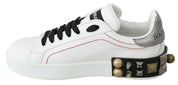 Dolce & Gabbana White Leather Crystal Roses Floral Sneakers Shoes