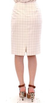 Andrea Incontri White Cotton Checkered Pencil Skirt