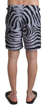 Dolce & Gabbana Elegant Gray Zebra Print Swim Trunks