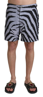 Dolce & Gabbana Elegant Gray Zebra Print Swim Trunks