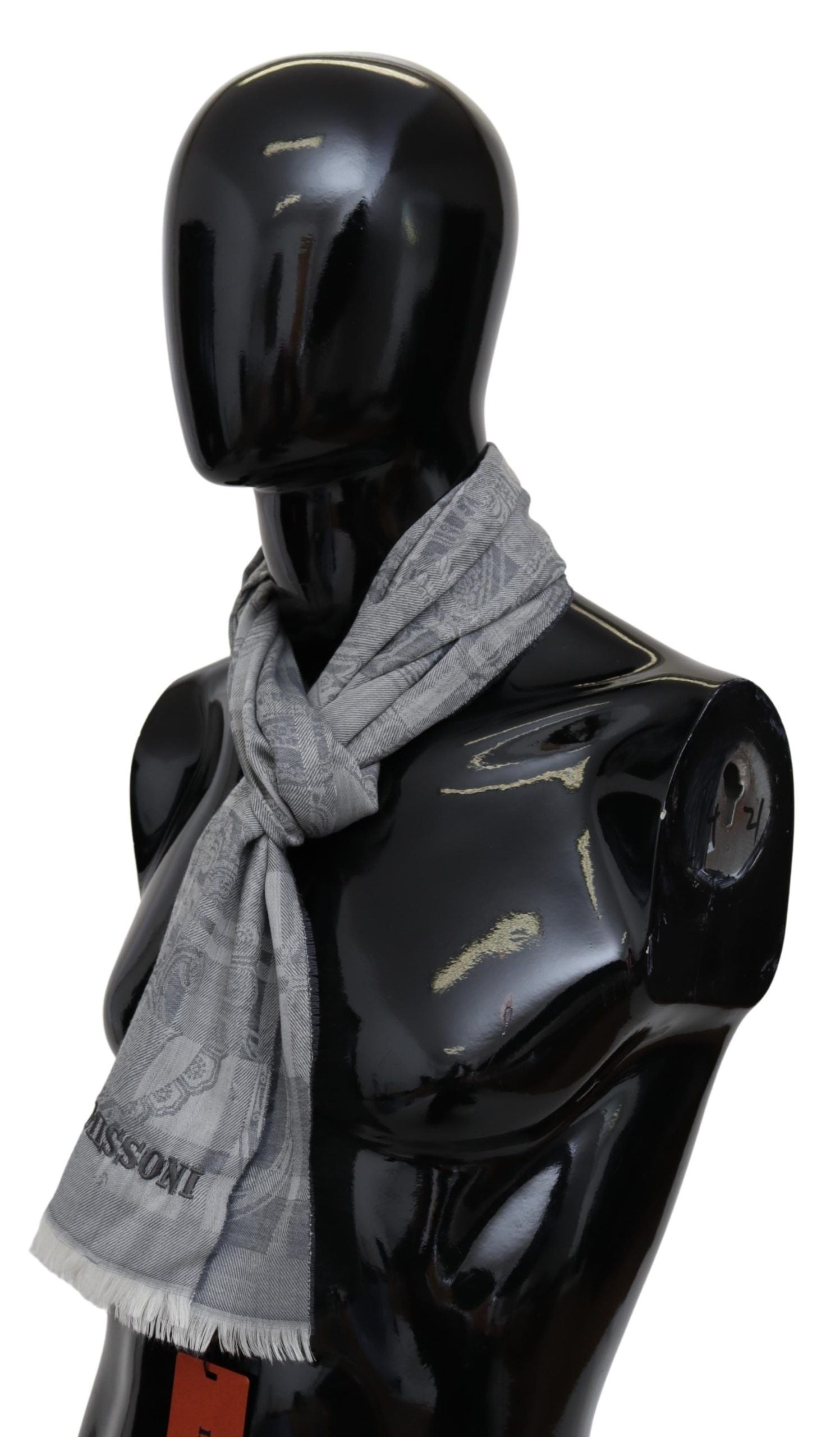 Missoni Chic Unisex Gray Wool Scarf with Logo Embroidery