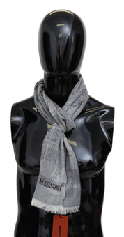 Missoni Chic Unisex Gray Wool Scarf with Logo Embroidery