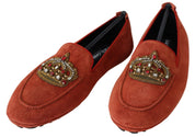 Dolce & Gabbana Opulent Orange Leather Loafers with Gold Embroidery