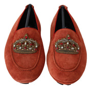 Dolce & Gabbana Opulent Orange Leather Loafers with Gold Embroidery