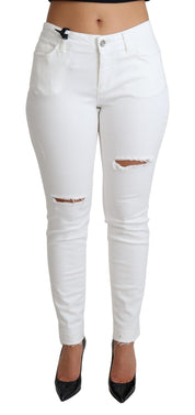 Dolce & Gabbana White Tattered Skinny Denim Cotton Stretch Jeans