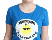 Moschino Blue Cotton Sunny Milano Print Tops T-shirt