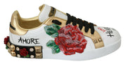Dolce & Gabbana White Roses Sequined Crystal Womens Sneakers Shoes