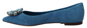 Dolce & Gabbana Blue Suede Crystals Loafers Flats Shoes