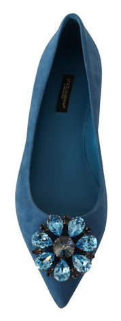 Dolce & Gabbana Blue Suede Crystals Loafers Flats Shoes