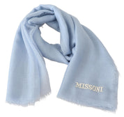 Missoni Elegant Light-Blue Cashmere Scarf with Fringes