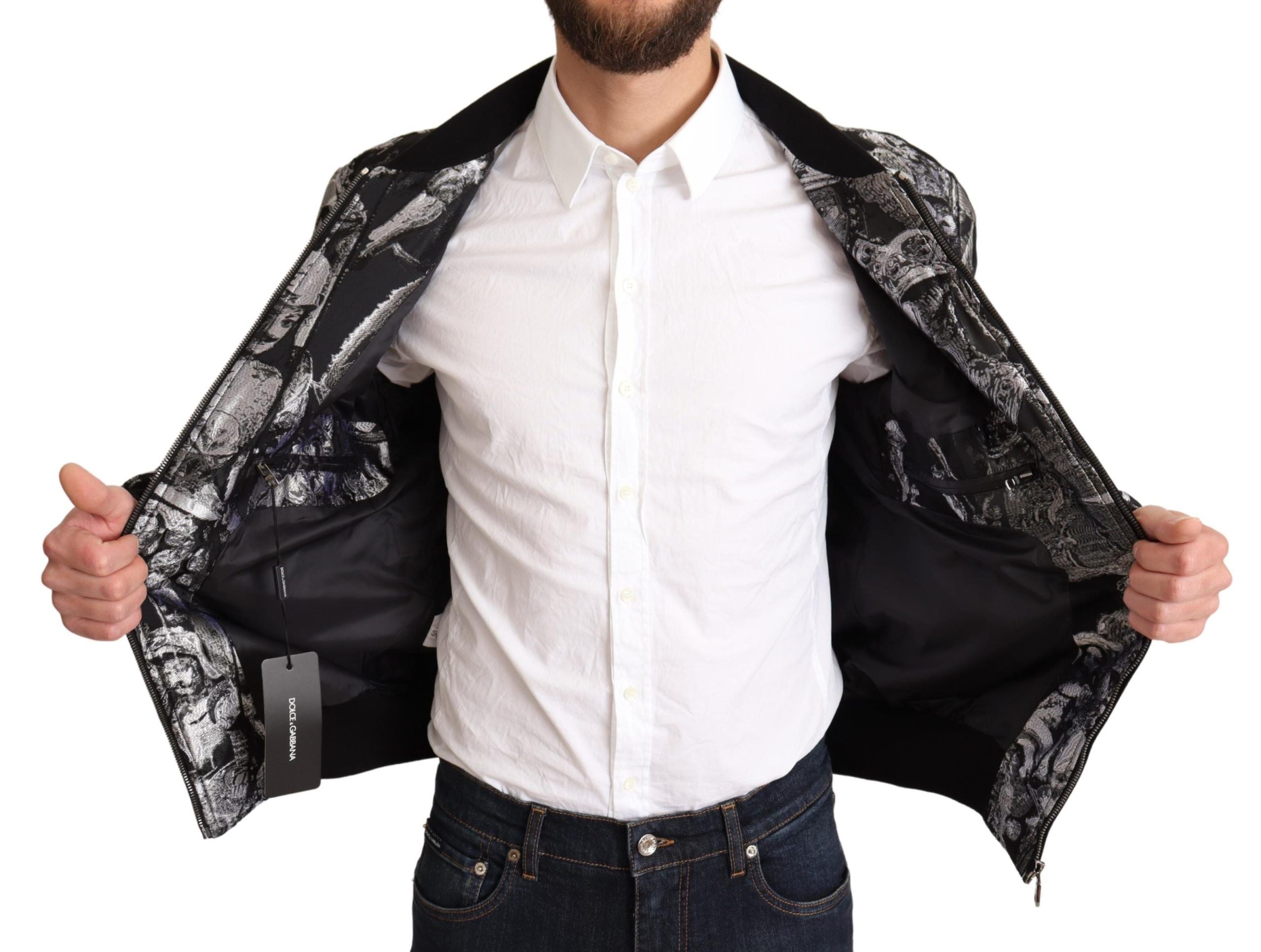 Dolce & Gabbana Elegant Black Bomber Jacket with Silver Details