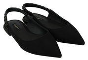 Dolce & Gabbana Black Flats Slingback Charmeuse Shoes