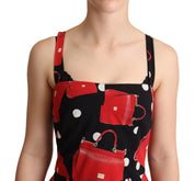 Dolce & Gabbana Black Red Bag Print A-line Mid Length Dress