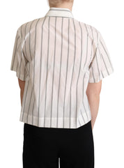 Dolce & Gabbana White Black Stripes Collared Shirt Top