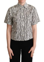 Dolce & Gabbana White Floral Collared Blouse Shirt