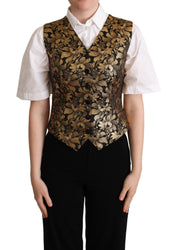 Dolce & Gabbana Black Gold Jacquard Silk Waistcoat Vest