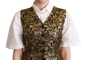Dolce & Gabbana Black Gold Jacquard Silk Waistcoat Vest