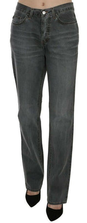 Just Cavalli Gray Washed Mid Waist Straight Denim Pants Jeans