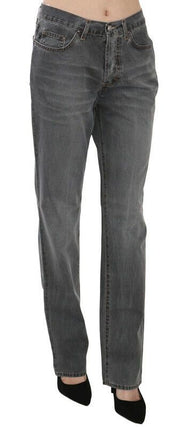 Just Cavalli Gray Washed Mid Waist Straight Denim Pants Jeans