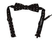 Dolce & Gabbana Black White Polka Dot Silk Adjustable Neck Papillon Bow Tie