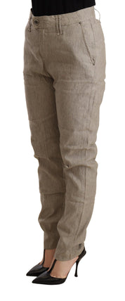 CYCLE Beige Mid Waist Casual Baggy Stretch Trouser