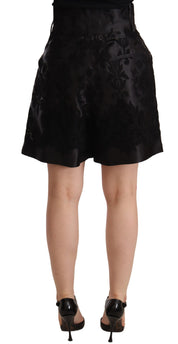 Dolce & Gabbana Black Floral Brocade High Waist Mini Shorts