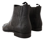 Dolce & Gabbana Elegant Black Leather Lizard Skin Derby Boots