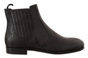 Dolce & Gabbana Elegant Black Leather Lizard Skin Derby Boots