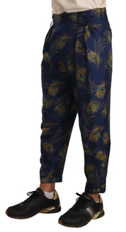 Dolce & Gabbana Exquisite Peacock Print Silk Trousers