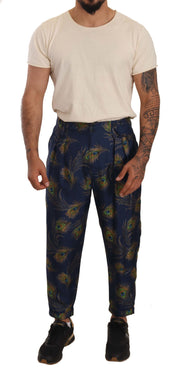 Dolce & Gabbana Exquisite Peacock Print Silk Trousers