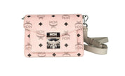 MCM Signature Soft Pink Diamond Logo Leather Mini Flap Lock Crossbody Handbag